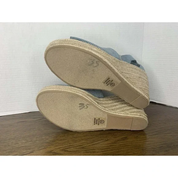 Cityclassified Blue Perforated Suede Espadrille Platform Wedge Sandals - Picture 6 of 7